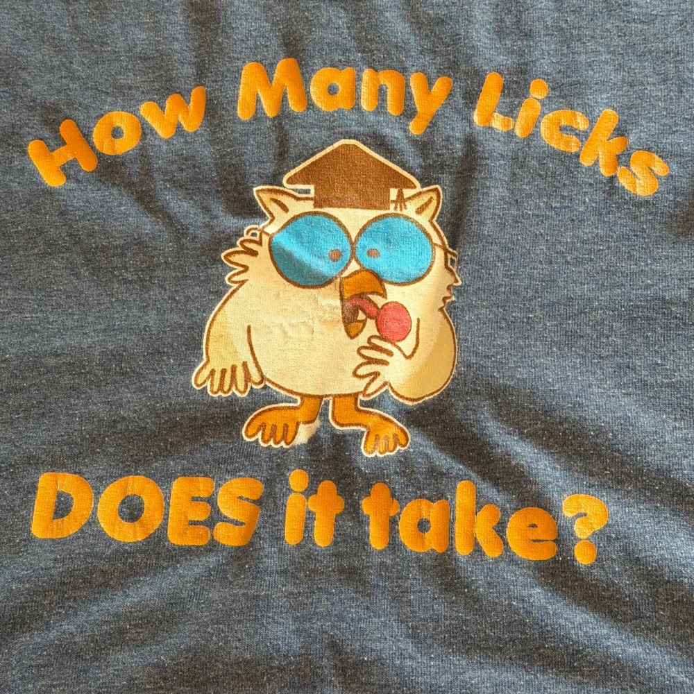 Vintage Tootsie Pop Mr Owl How Many Licks Ringer T-Shirt Blue Heather XL - Picture 2 of 5
